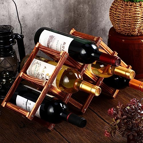 Roshtia 6 Pack Wine Rack, Wood Wine Storage Racks Countertop, 6 Bottles Wooden Stackable Wine Cellar Racks, Foldable Standing Storage Holder Rack