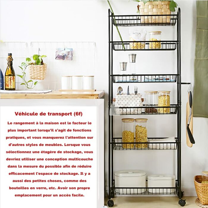 HLC 6 Tier Rolling Cart- Metal Storage Trolley On Wheels Easy Assembly Freestanding Metal Bathroom Kitchen Storage Shelf Rack Utility Cart for Ba