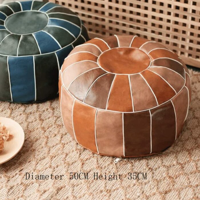 LUKEO Leather Pouf Cover Sofa Footstool unstuffed Living room Bedroom Cushion Covers