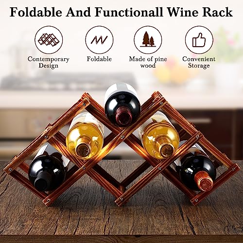 Roshtia 6 Pack Wine Rack, Wood Wine Storage Racks Countertop, 6 Bottles Wooden Stackable Wine Cellar Racks, Foldable Standing Storage Holder Rack