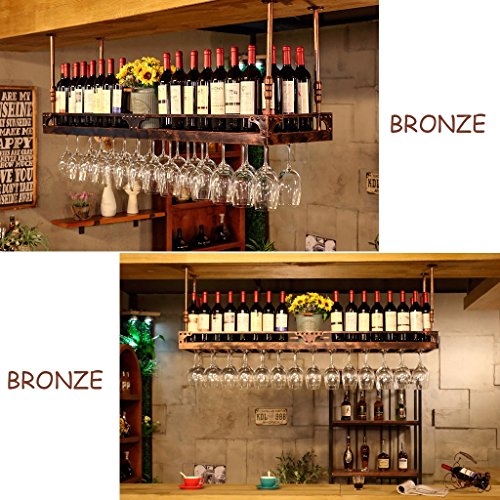 Qunine Wine Racks Adjustable Height, Ceiling Mounted Hanging Wine Bottle Holder Metal Iron Wine Glass Rack Goblet Stemware Racks Bronze, Size : 1