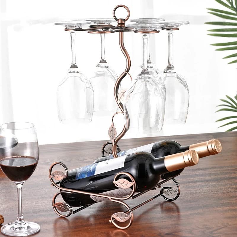TFIIEXFL European Double Bottle 6Cups Wind Rack Leaf G-Shaped Cup Holder Goblet Wine Storage Basket Bar Family Wine Tools