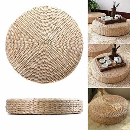 Round Tatami Pad, 40cm Round Pouf Tatami Cushion Floor Seat Cushions Straw Meditation Soft Yoga Mat for Living Room Balcony Garden Party