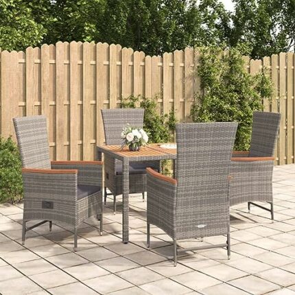 vidaXL Garden Dining Set 5 Piece Outdoor Dining Set Chair and Table Armchair Patio Dinner Table and Chair Grey Poly Rattan and Solid Wood Acacia