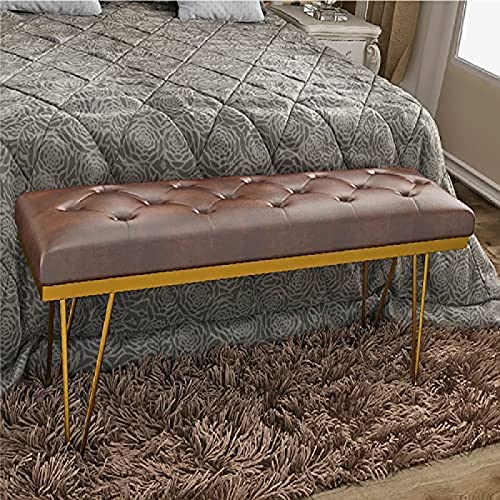 Luxurious Upholstered Bench Seat,Modern Velvet End Of Bed Bench With Golden Legs,Multifunction Entryway Bench,Light Blue,100X35X45Cm(39X14X18Inch