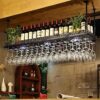 SUCHETA Hanging Wine Rack with Glass Holder and Shelf, Retro Wall-Mounted Wine Rack, Ceiling Wine Rack, Champagne Glass Storage Cabinet, Can Be U
