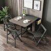 Folding Dining Table Set, Mobile Drop Leaf Dining Kitchen Table With 4 Chairs, Wood Simple Storage Table With 2 Wheels for Kitchen Dining Room Li