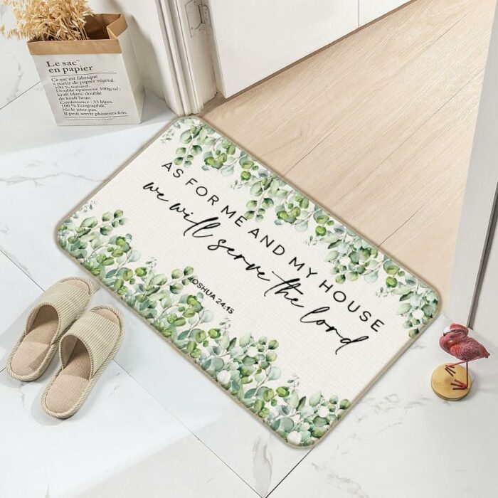 As For Me And My House We Will Serve The Lord Door Mat,17"X30" Decorative Home Indoor Outdoor Front Porch Door Mat,Christian Eucalyptus Leaves We