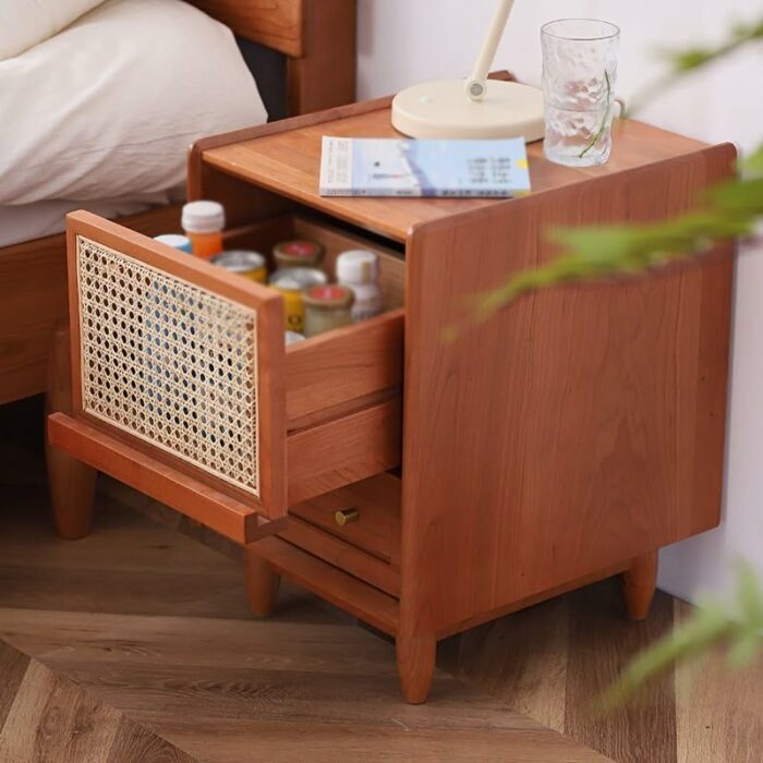 JJZXD Bedside Storage Cabinet Small Apartment Storage Cabinet Bedside Cabinet Rattan Cabinet Bedroom