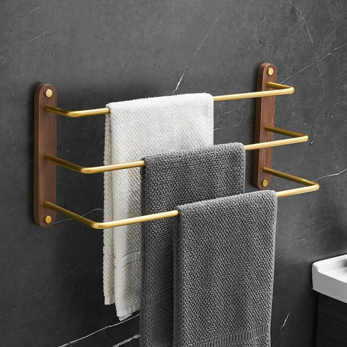 TBIIEXFL Bathroom Aluminum Towel Hanger Mounted Towel Rack Wood Towel Bar Rail Bathroom Accessories (Color : D, Size : 40cm)