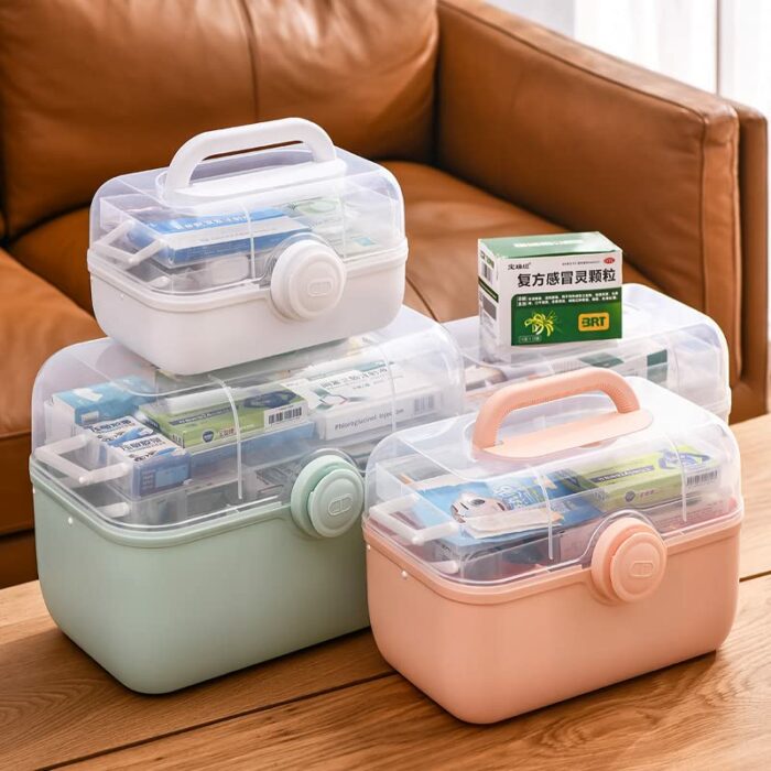 LIKEUDO Green 3 Layer First Aid Medicine Storage Box Family Medicine Organizer Emergency Medicine Organizer With Portable Small Pill Box (M)
