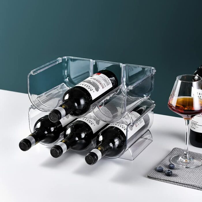 REDANT Stackable Plastic 3 Bottle Refrigerator Wine Rack - Kitchen Storage Organizer Holder for Storing Champagne, Wine, and Water Bottles - Stac