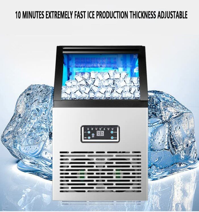 SPLAWN Commercial Ice Maker, Freestanding Stainless Steel Ice Cube Machine, 10 minutes of extremely fast ice production, 11.5kg Storage Capacity,