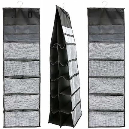 Hanging Shoe Rack Storage Bag Hanging Shoe Organiser Over The Door, Handbag Storage Hanger, Hanging Shelf With Compartments Large Pockets (Black)