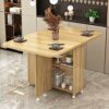 Drop Leaf Table, Folding Kitchen Table, Wooden Dining Table with 2 Storage Racks And Wheels, Space Saving Extendable Table for Kitchen/Living Roo