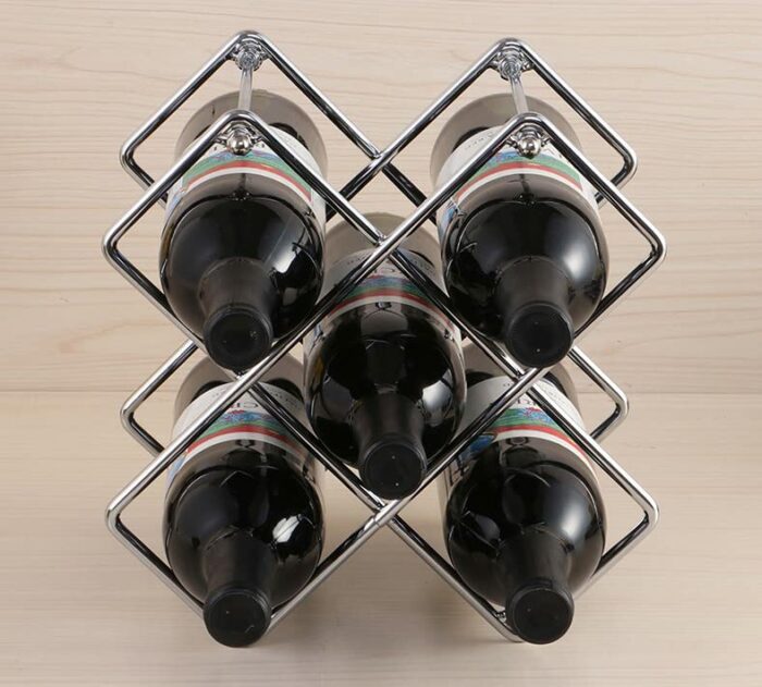 Beihaoer Countertop Wine Rack - 6 Bottle Wine Holder for Wine Storage - Freestanding Metal Wine Rack - Small Tabletop Wine Rack (Silver)