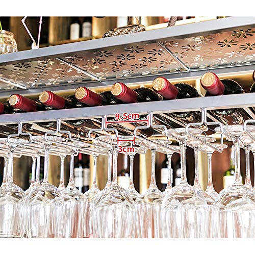 PIBM Double Layer Wine Rack Bar Fashion Creative Wine Glass Rack Suspension Ceiling Wine Rack Restaurant Wine Bottle Rack J1019, Silver , L100×W3