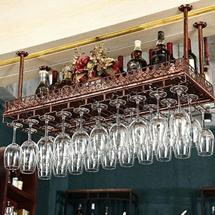 KEppd Wine Rack Wall Mounted - Ceiling Decoration Wine Glass Rack, Vintage Wine Bottle Holder, for Bars, Restaurants, Kitchens Stemware Holder, V