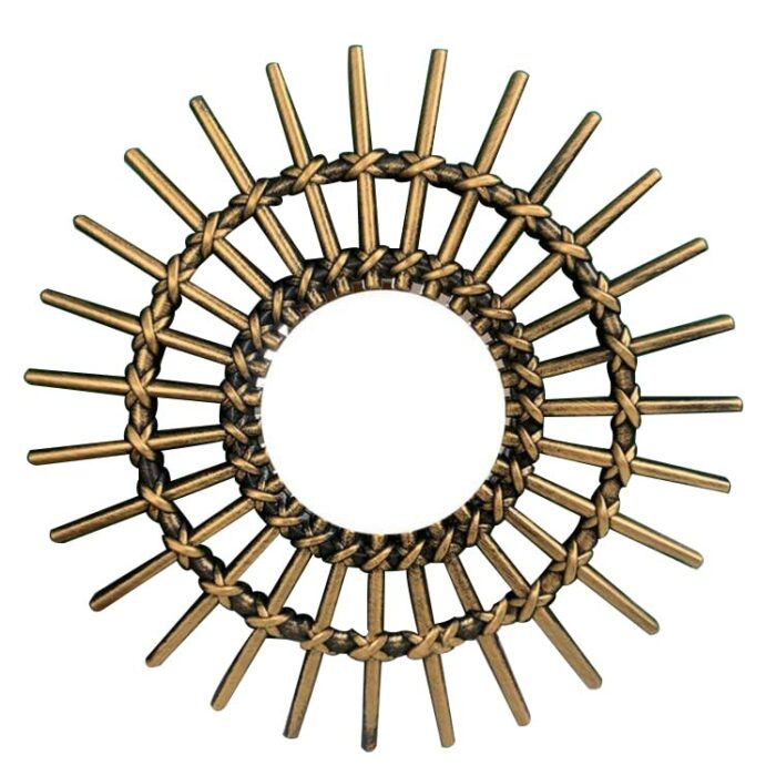 Hosoncovy Plastic Rattan Frame Decorative Mirror Wall Hanging Mirror Rattan Decor for Living Room Bedroom Hallway Home Decoration ( 25cm Diameter