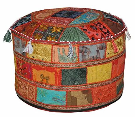 Marubhumi India Floor cotton Ottoman Embellished with Patchwork and Embroidery Work Cushion Cover