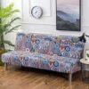 Armless Sofa Bed Cover Vintage Floral Printing Couch Sofa Slipcover Stretch Futon Cover 3 Seater Elastic Full Folding Couch Sofa Cover fits Foldi