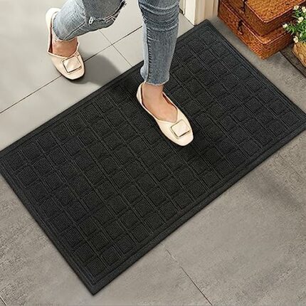 HIYARD Durable Front Door Mat, Absorbent Muddy Dirt Resist Welcome Door Mats Outdoor Indoor, Non-Slip Rubber Backing Low Profile Doormat for Entr
