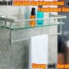 Alise Shower Glass Shelf SUS 304 Stainless Steel Bathroom Wall Shelf with Towel Bar/Rail Wall-Mount 21-Inch,GK9012 Brushed Finish