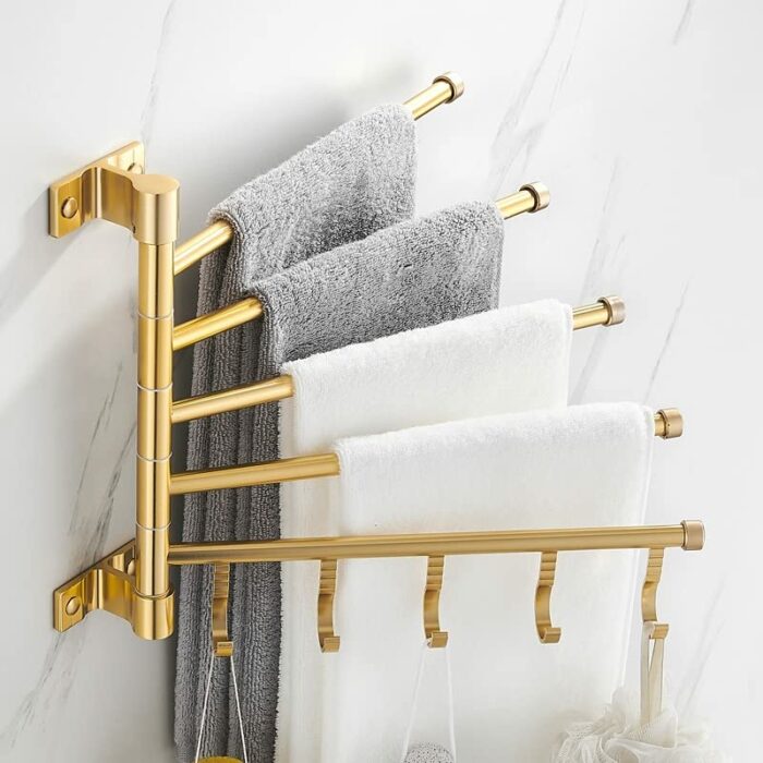 TBIIEXFL Aluminum Wall Mounted Rotating Towel Rack Bath Rail Hanger Towel Holder Bathroom Accessories Storage Rack