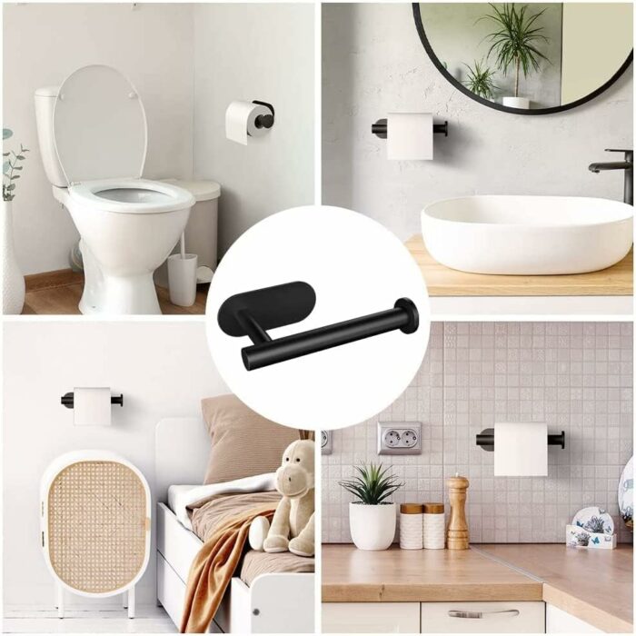HASA Zone Black Bathroom Accessories Set of 7, 42 CM Towel Rail Wall Mounted, Towel Holders For Bathrooms Toilet Roll Holder Self Adhesive Hooks