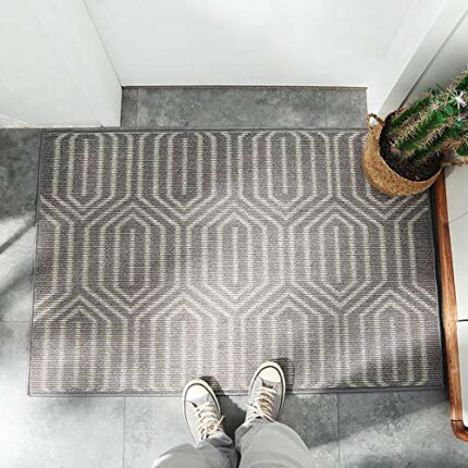 eBoutik Door Mat Non Slip Indoor Doormat Machine Washable Barrier Mat Dirt Trapper (Grey Hexa, 50cm * 80cm)