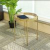 IFJA round table, golden metal coffee table with removable top tray and used as bedside table, easy assemble side table for snack, home décor & c