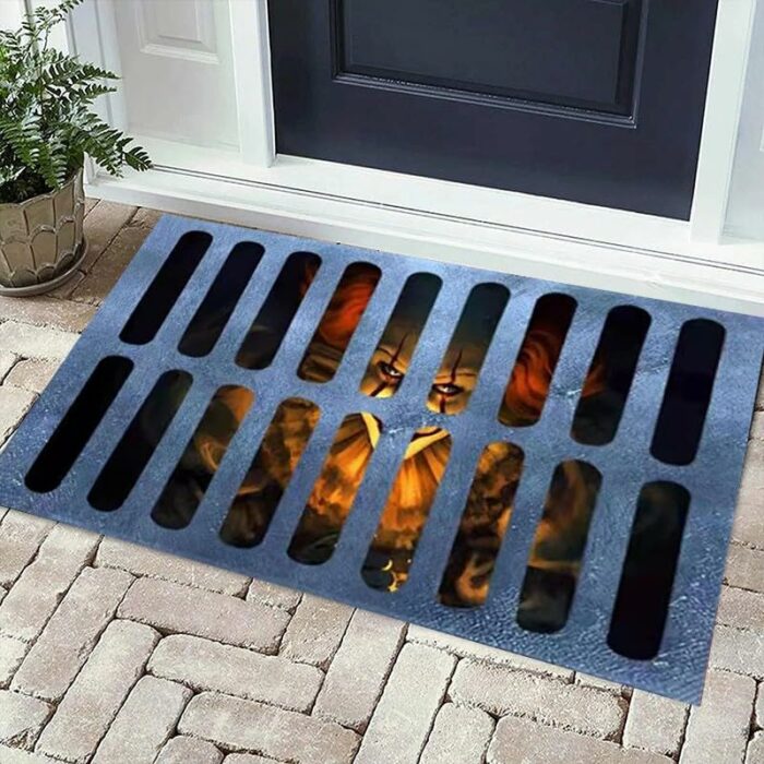 Halloween 3D Illusion Clown Doormat, Halloween Clown Drain Doormat, Home Christmas Decoration Doormat，Horror Movie Clown Halloween Area Carpet De