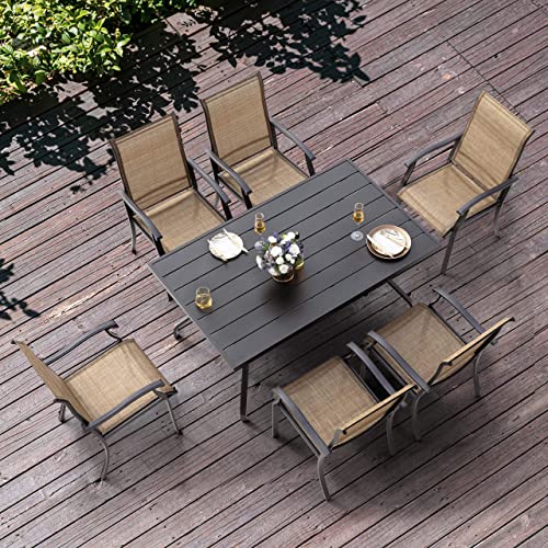 NUU GARDEN Dining Chairs Set of 2, Indoor Outdoor Patio Chairs with Arms, Iron Frame and Textilene Sling Chairs for Lawn, Garden, Black with Gold