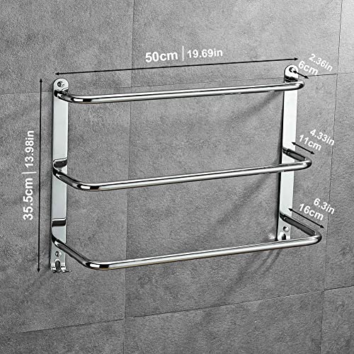 Yeegout 3 Tier Stainless Steel Towel Rack No Drilling for Bathroom Kitchen and Toilet Towel Holder 50cm Silver