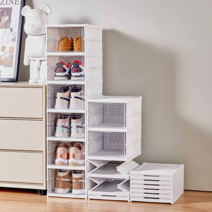 HMA Pro Shoe Organizer 6-tier Foldable Plastic Shoe Organizer, Foldable Plastic Shoe Storage Boxes Or Sneaker Storage Boxes, No Installation Requ