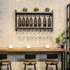 Vintage Wine Racks Wall-Mounted, Kitchen Bar Unit Floating Shelves Rustic Wood Board Wine Bottle Holder Metal Iron Wine Glass Rack Goblet Stemwar