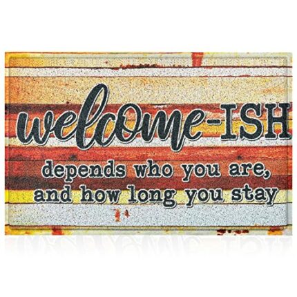 JJUUYOU Welcome Mat for Front Door Outside Entryway Funny Welcome-ish Doormat Non-Slip Rubber Backing Heavy Duty Rugs Waterproof Low Profile Mats