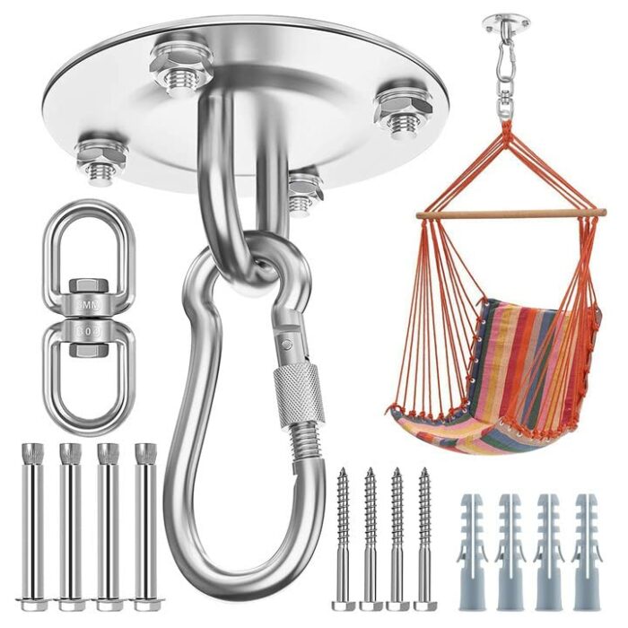 Heavy Duty Swing Hangers 360°Rotate Heavy Duty Hooks for Hanging 304 Stainless Steel Swivel Hammock Hooks Swing Hook for Ceiling Wooden Porch, Gy