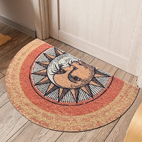 Funny Half Round Tarot Sun and Moon Outdoor Door Mat Front Door Entrance Decoration Welcome Doormat Resist Dirt Rug Suitable for Indoor Balcony (