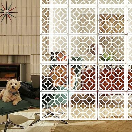 Osunnus 12PCS Hanging Room Divider Panel White Privacy Screen Divier DIY Room Partition Separation Wall Indoor Decoration for Dining Living Room