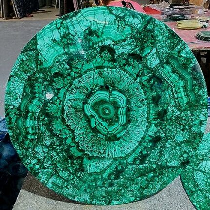 Gifts And Artefacts 48 x 48 Inches Handmade Dining Table Top for Home Furniture Decor Round Shape Green Marble Sofa Center Table with Royal Look
