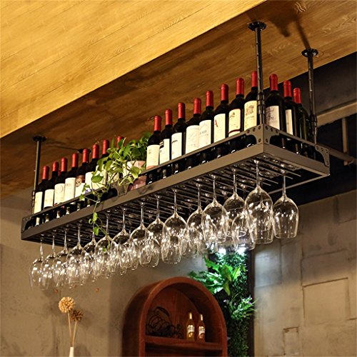 Qunine Wine Racks Adjustable Height, Ceiling Mounted Hanging Wine Bottle Holder Metal Iron Wine Glass Rack Goblet Stemware Racks BLACK, Size : 60