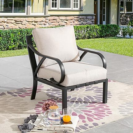 LOKATSE HOME Outdoor Dining Chair Patio Bistro Furniture Metal Single Armchair with Cushion, Beige