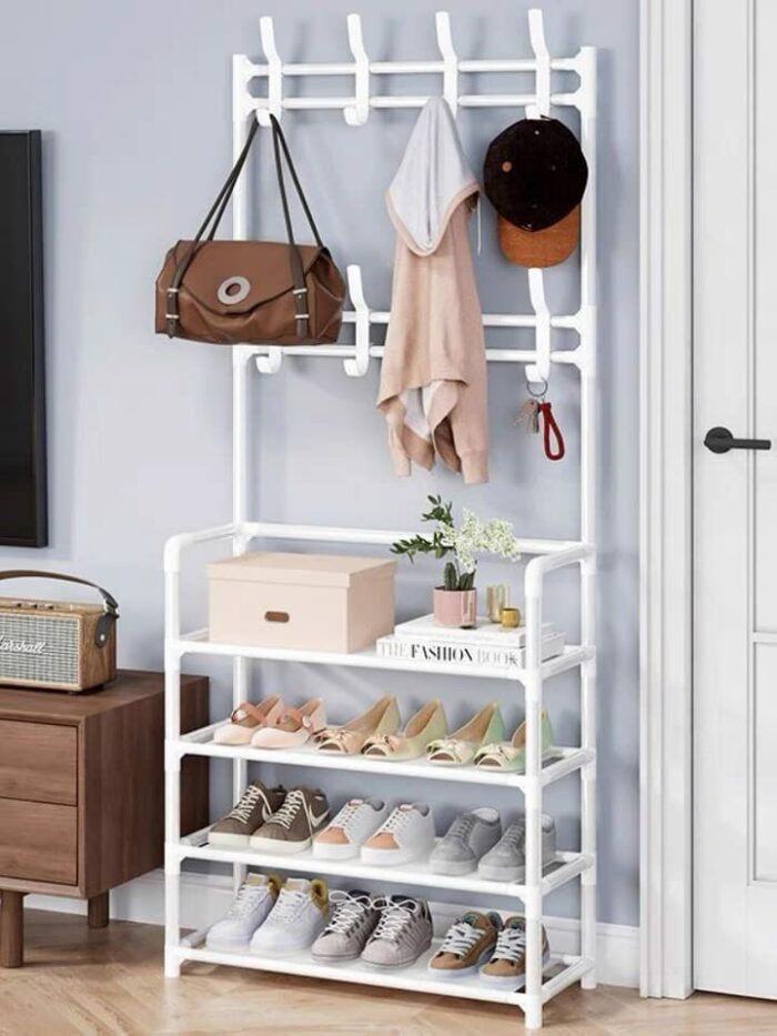 KAYKAI Standing Coat Hanger, Coat Rack with Shoe Storage, Independent with Shoe Storage Clothing Coat Hanger for the Entrance Bedroom Living Room