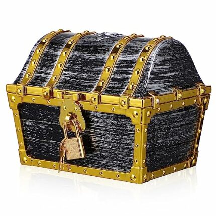 Veemoon Pirate Treasure Chests, 4.3 Inch Plastic Chests with a Gold Finish Vintage Pirate Jewelry Treasures Collection Storage Box Set Pirate for