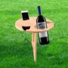 Folding Wine Table, Wooden Outdoor Picnic Table, Portable Trestle Small Table 2 in 1 Wine Glass Rack for Camping/Garden/BBQ/Banquet/Picnic Party(