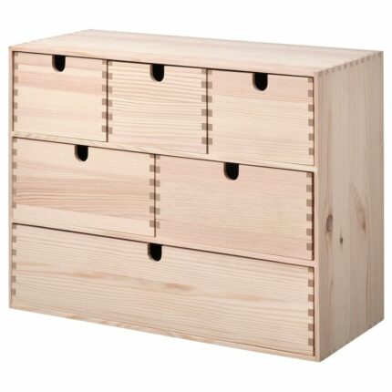 FAKHRI MOPPE Mini chest of drawers, pine, 42x18x32 cm, Home Office Wooden Desk Storage Organizer Box with 6 Drawers