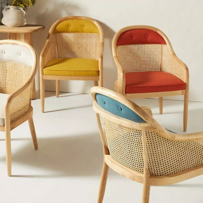 WALNUT Office Kitchen Armrest Dining Chair Rattan Outdoor Dining Ergonomic Chair Wooden Party Furniture (Color : D, Size : Light Grey)