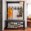 Coat Rack with Bench Coat Racks with 10 Hooks Metal Frame Coat Rack with Bench Coat Rack with Bench for Hallway, Entryway, 80/100 * 33 * 172cm (1
