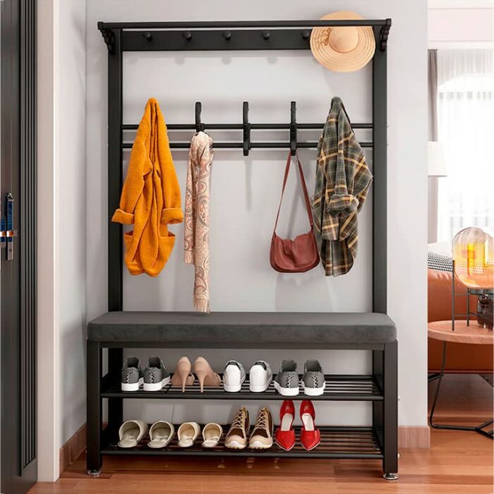 Coat Rack with Bench Coat Racks with 10 Hooks Metal Frame Coat Rack with Bench Coat Rack with Bench for Hallway, Entryway, 80/100 * 33 * 172cm (1